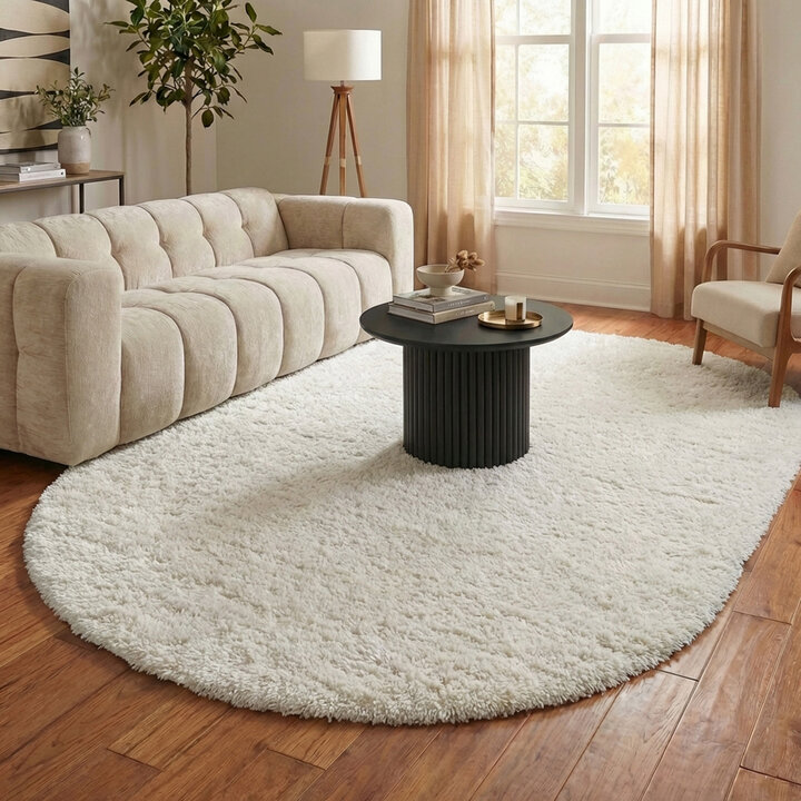 Shaggy Teppich Oval - Blaze Weiß