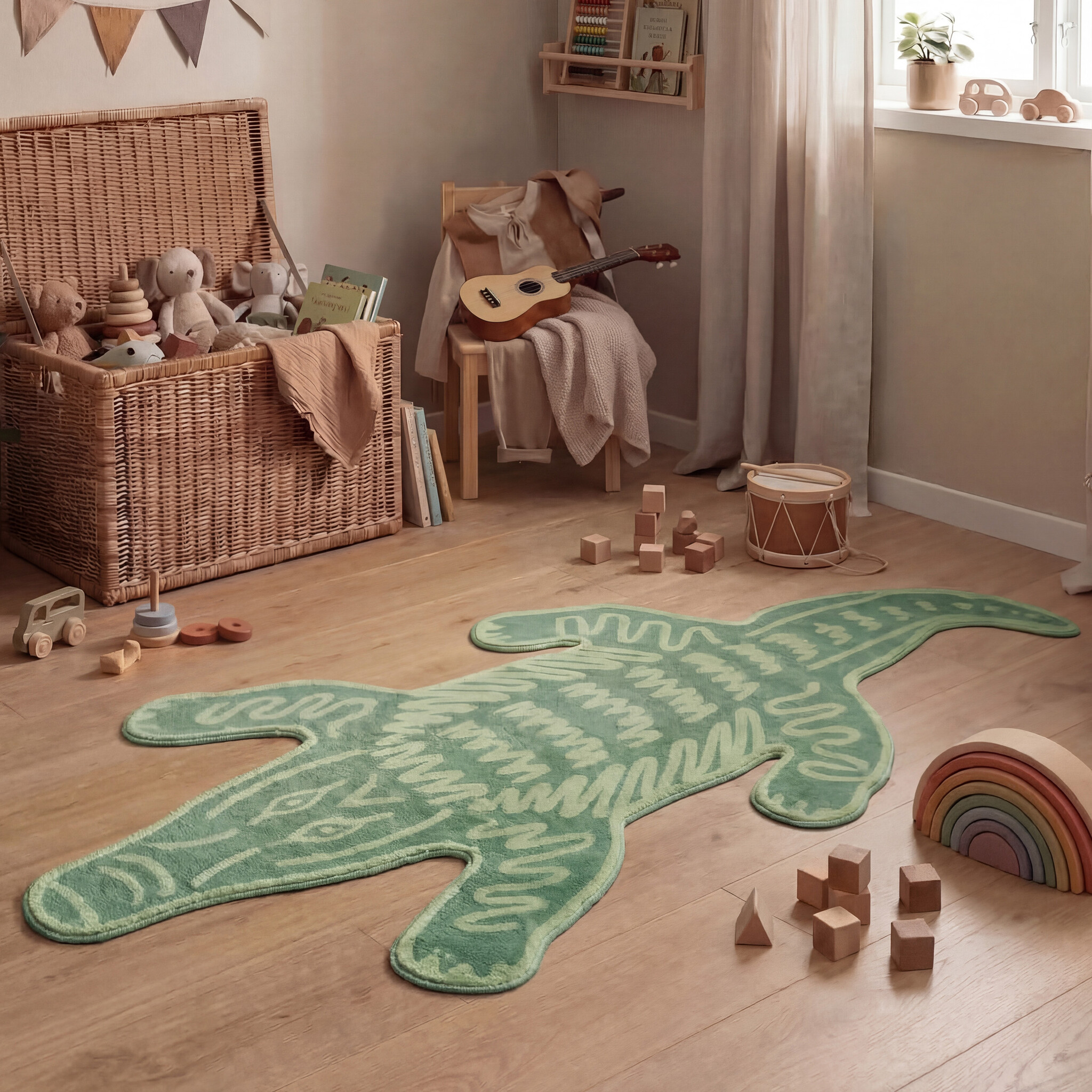 Waschbarer Kinderteppich - Raf Kroko Grün