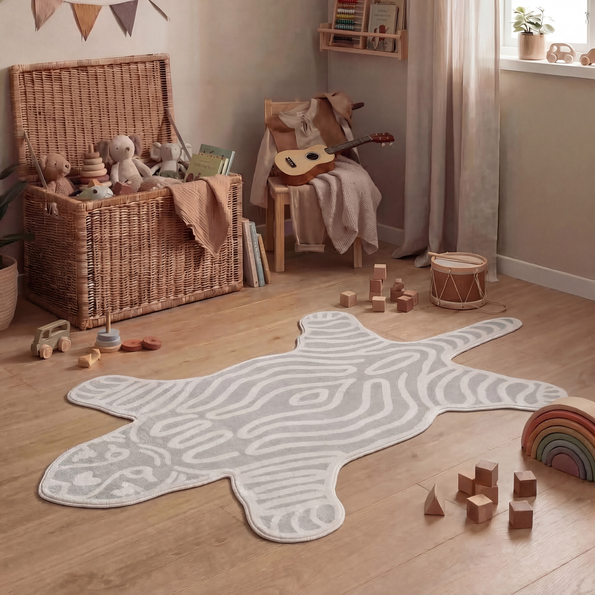 Waschbarer Kinderteppich - Raf Tiger Grau