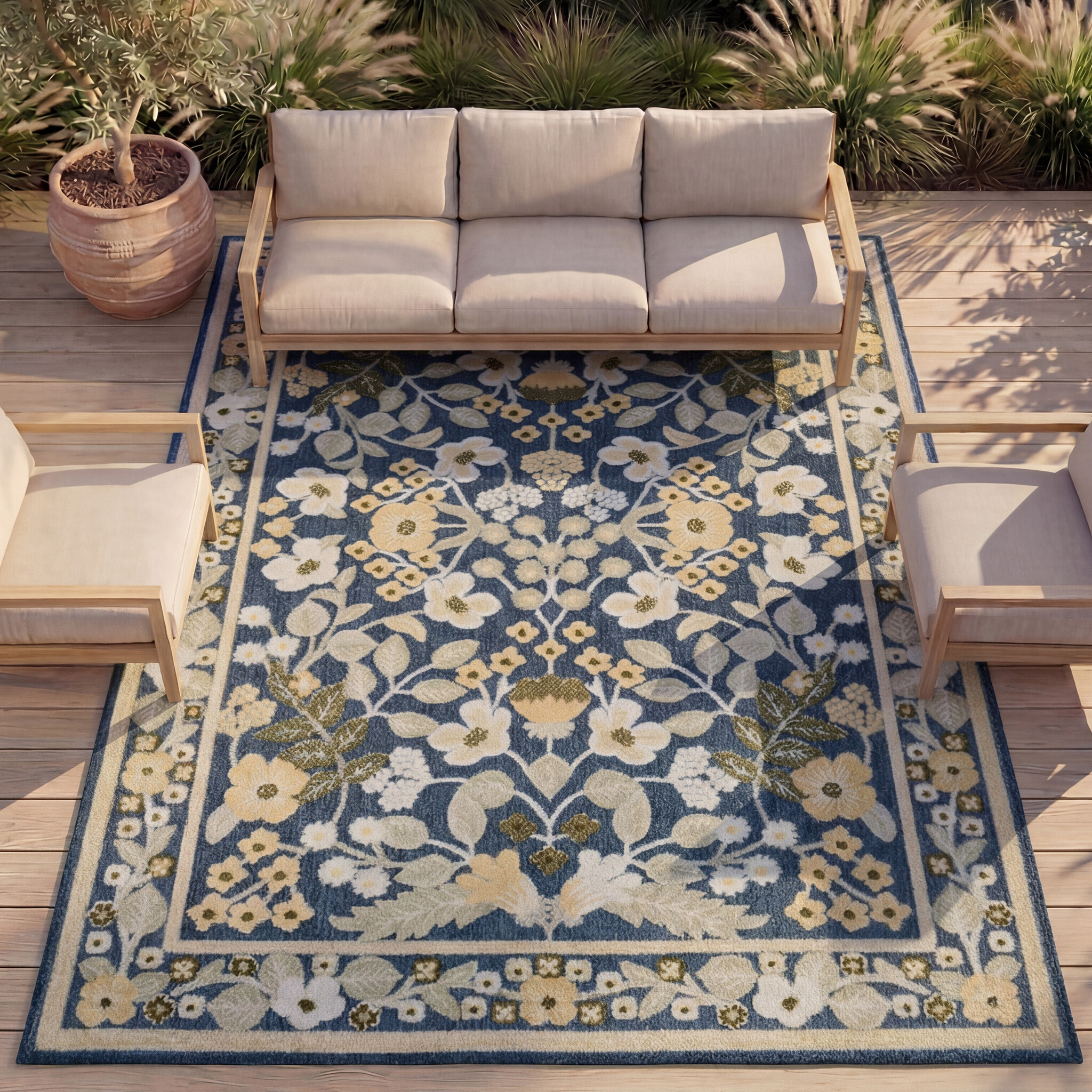 In - & Outdoorteppich - Bloom Oriental Blau