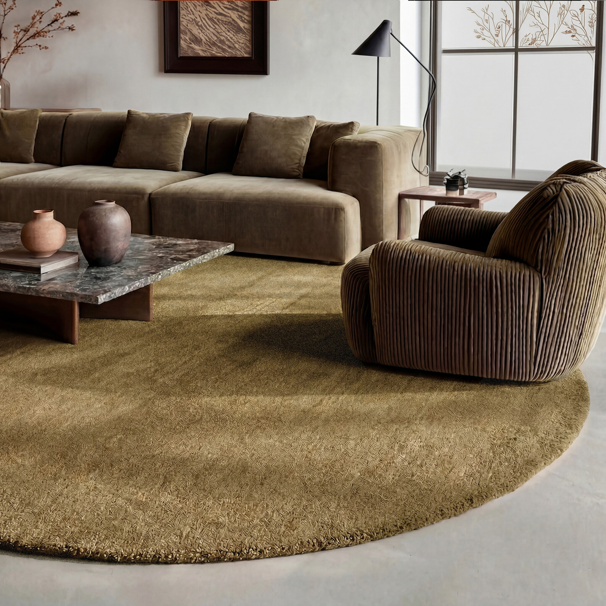 Wollteppich rund - Leone Olivgrün