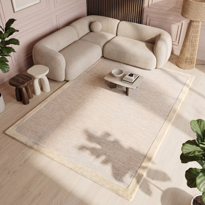Kurzflor Teppich - Elena Border Beige