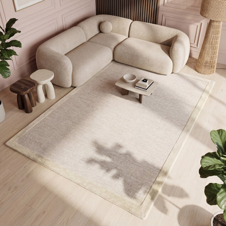 Kurzflor Teppich - Elena Border Taupe