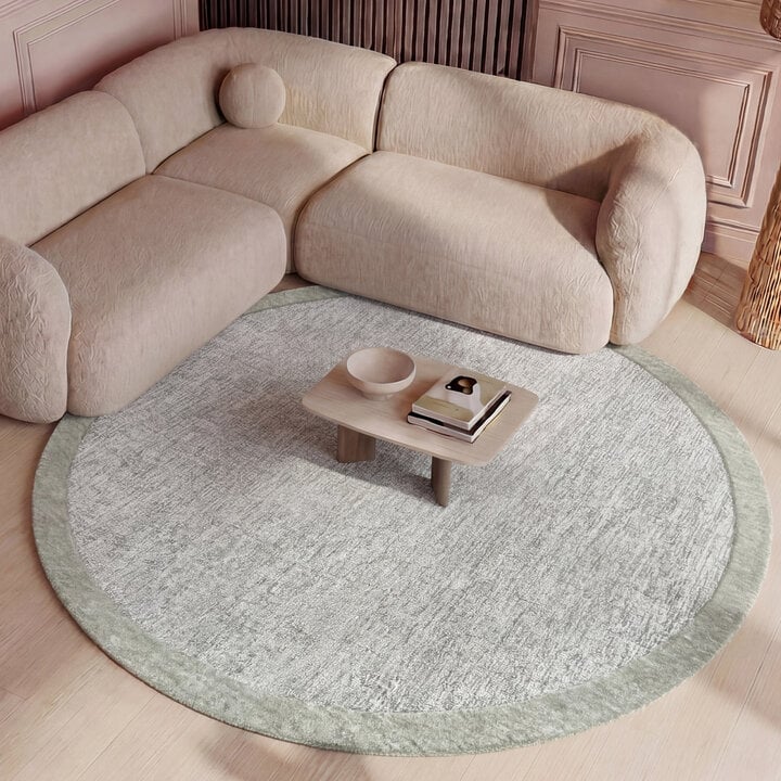 Rund Kurzflor Teppich - Elena Border Grün