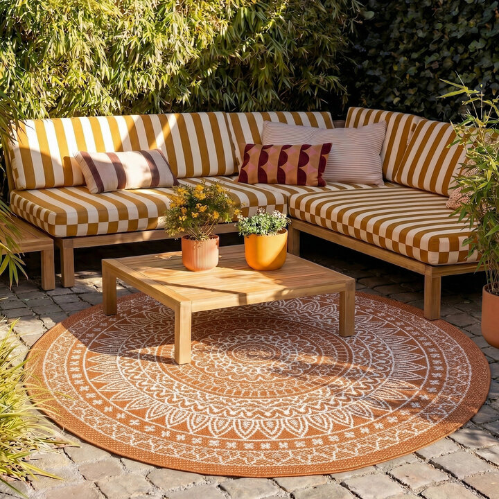 In- & Outdoor Teppich Rund - Summer Azteca Terracotta