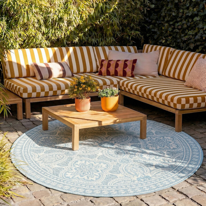 In- & Outdoor Teppich Rund - Summer Oriental Hellblau