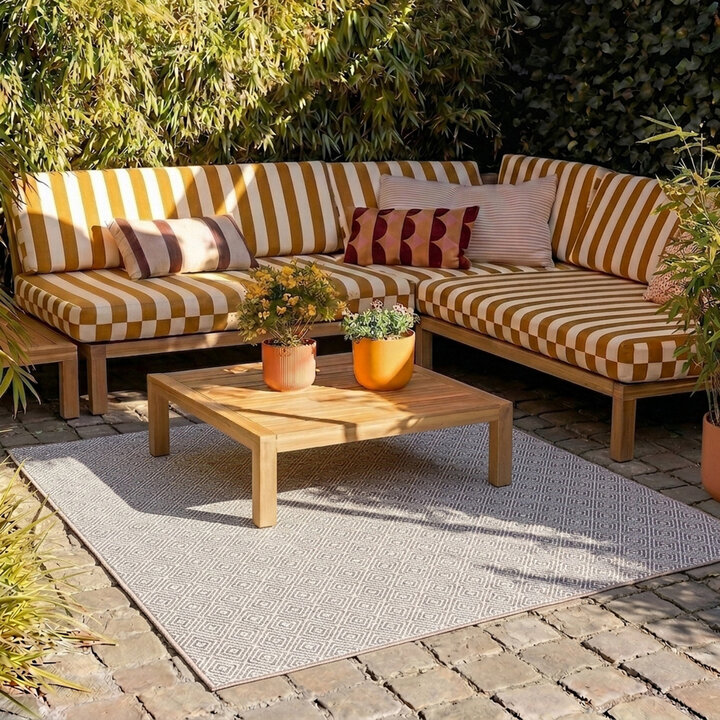 In- & Outdoor Teppich Quadrat - Summer Tile Hellgrau