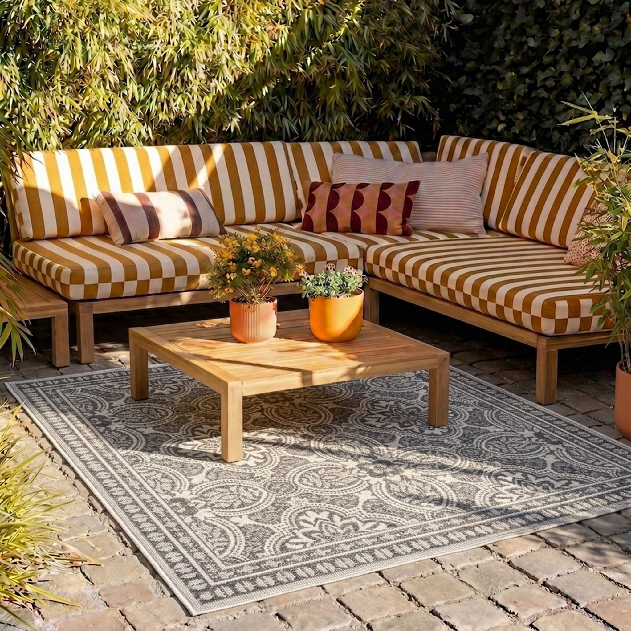 In- & Outdoor Teppich Quadrat - Summer Oriental Grau