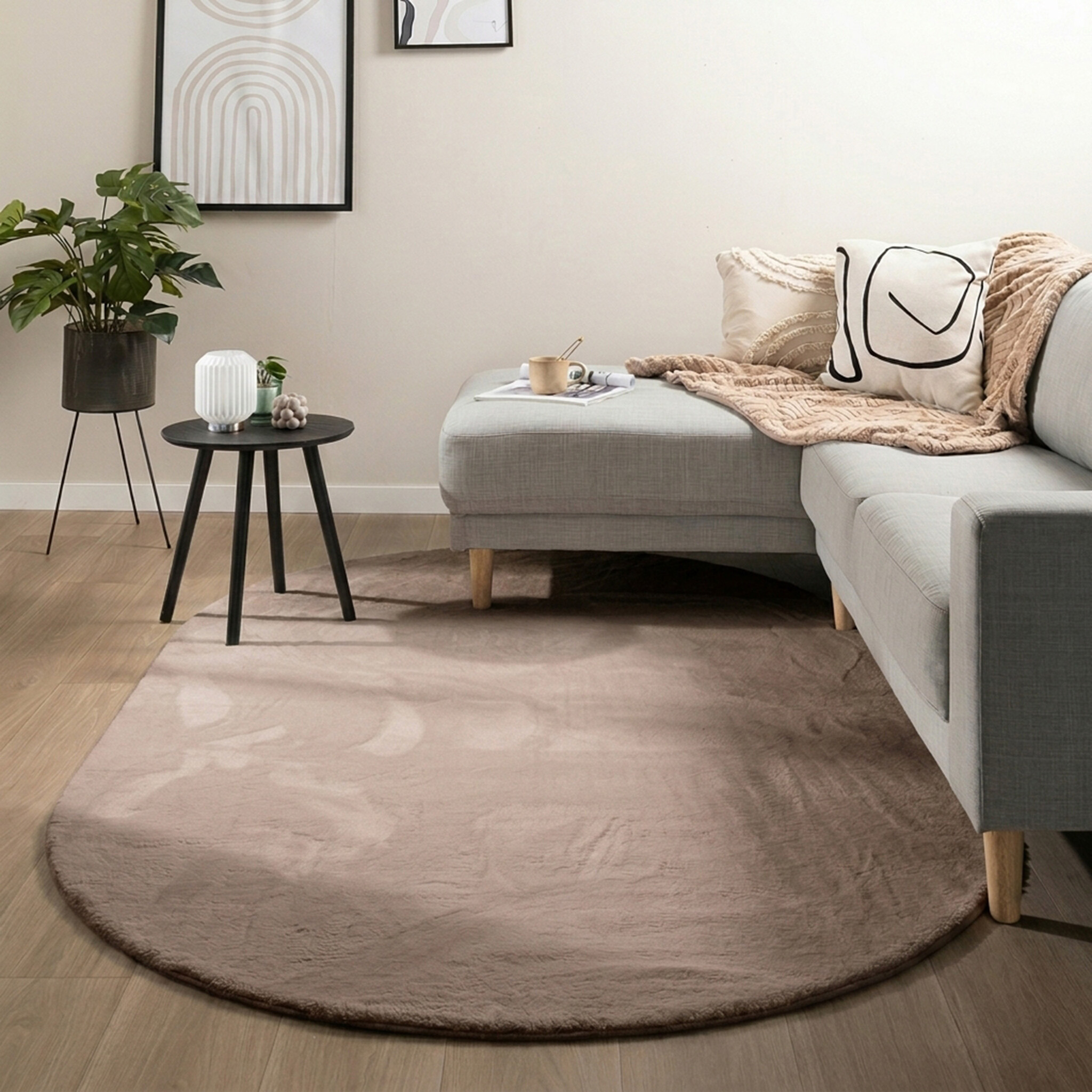 Flauschiger Teppich Oval - Cozy Taupe