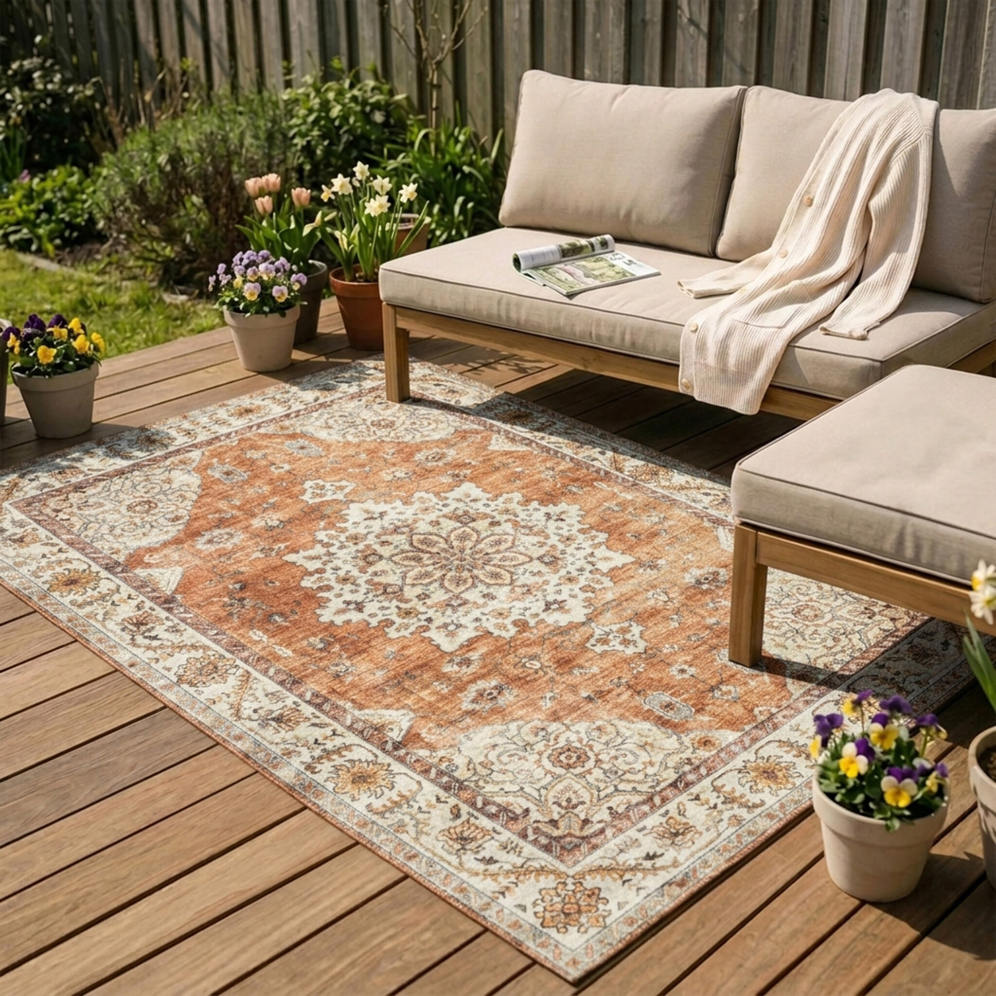 Vintage Gartenteppich - Santo Medaillon Terrakotta