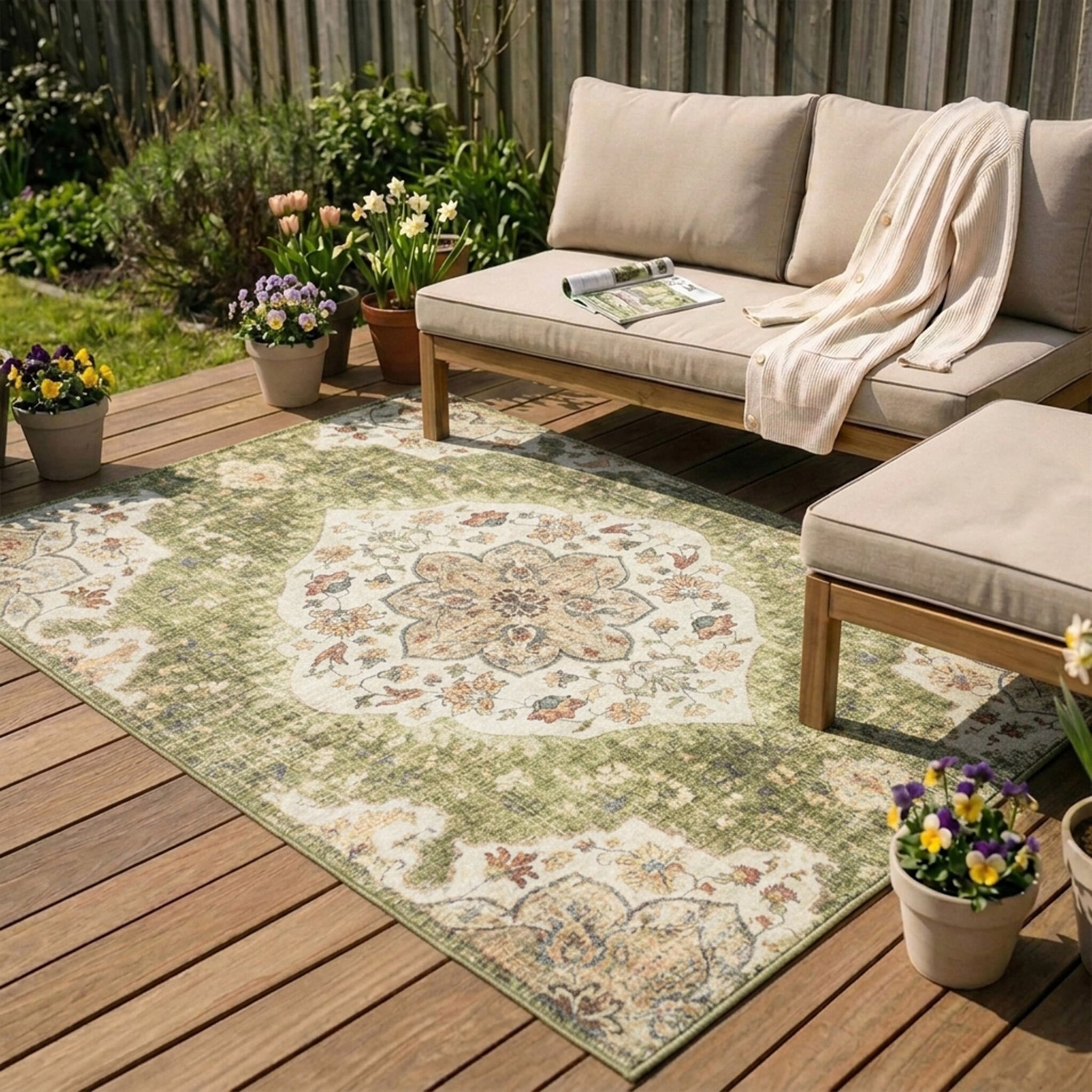 Vintage Gartenteppich - Santo Mandala Grün
