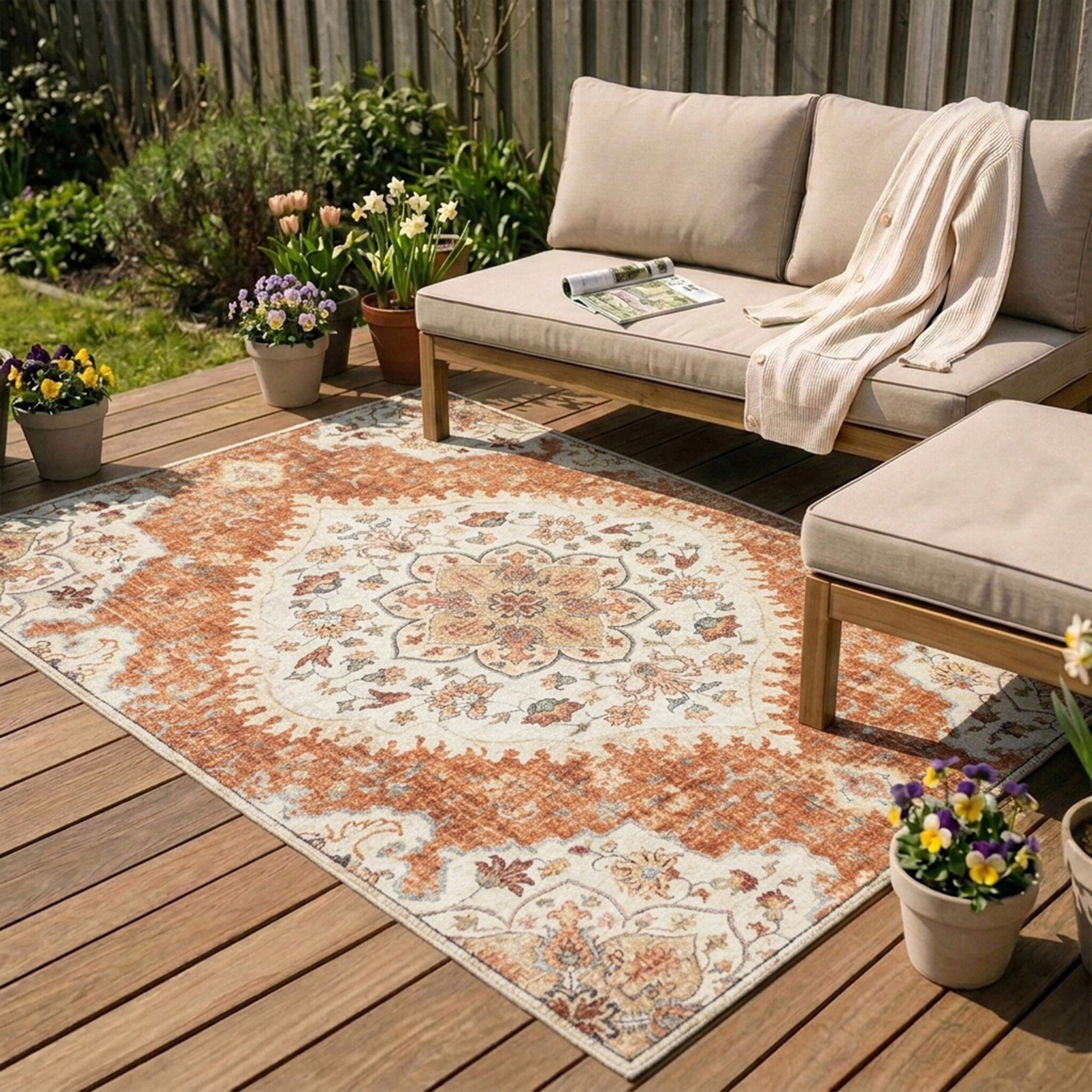 Vintage Gartenteppich - Santo Mandala Terrakotta