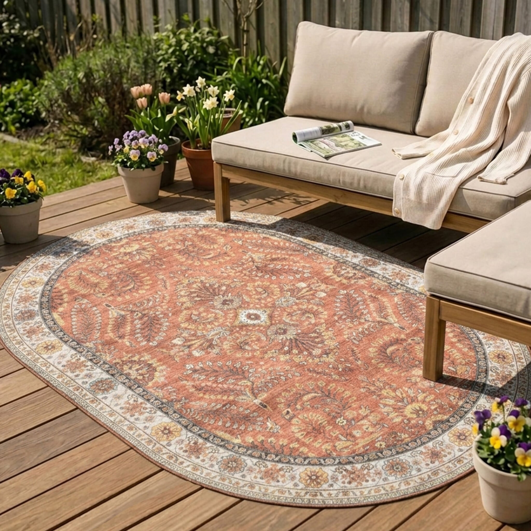 Vintage Gartenteppich Oval - Santo Flora Terrakotta