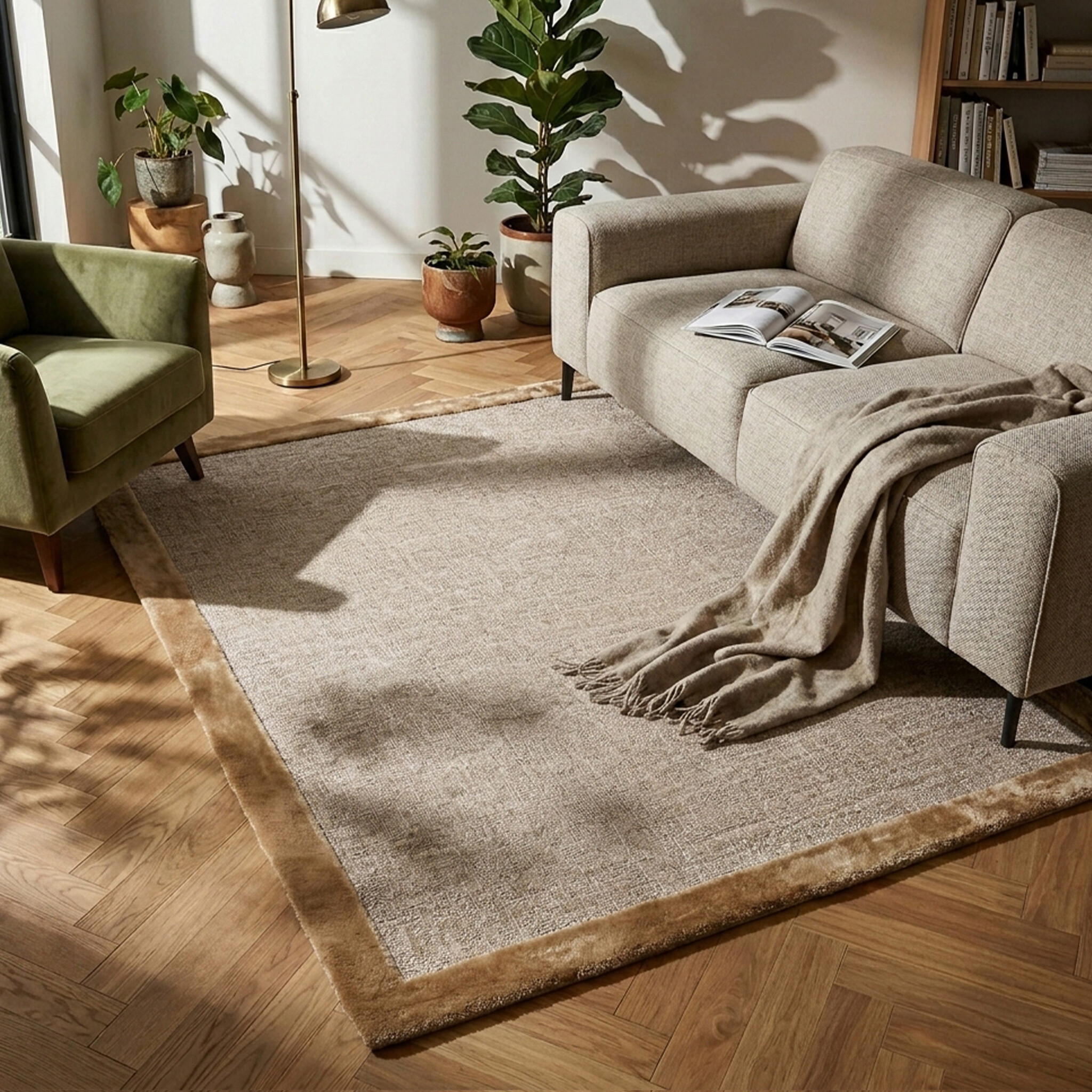 Kurzflor Teppich - Elena Border Braun
