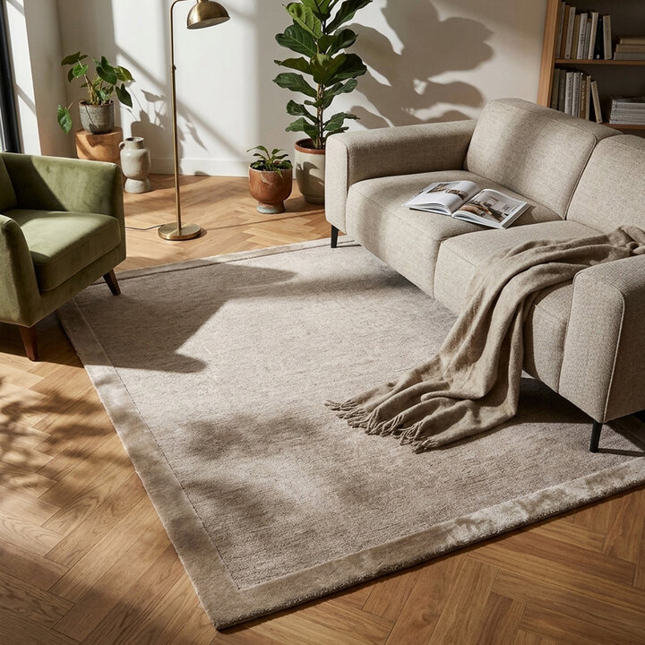 Kurzflor Teppich - Elena Border Taupe
