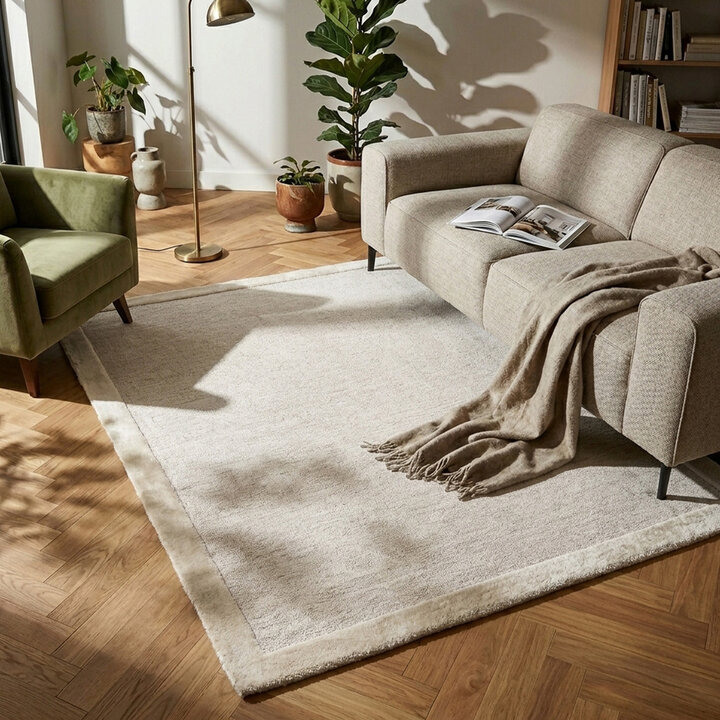 Kurzflor Teppich - Elena Border Beige
