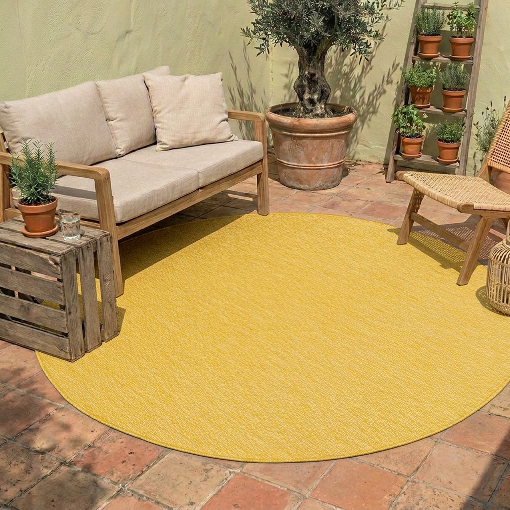 In- & Outdoor Teppich Rund - Costa Ockergelb