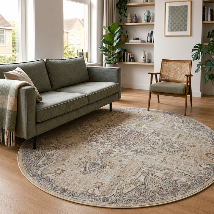 Orientteppich Rund - Leyla Medaillon Taupe