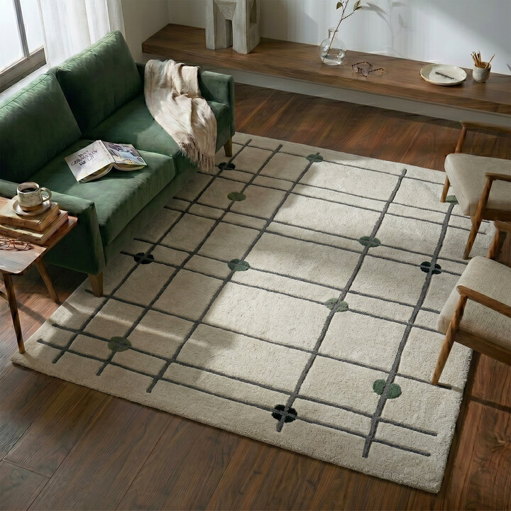 Geometrischer Teppich - Brunello Dots Grün