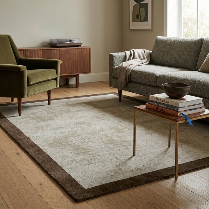 Kurzflor Teppich - Lucien Border Creme