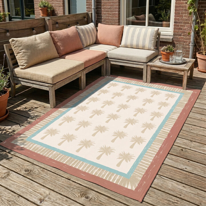 Outdoor-Teppich - Oasis Palm Blau Rot