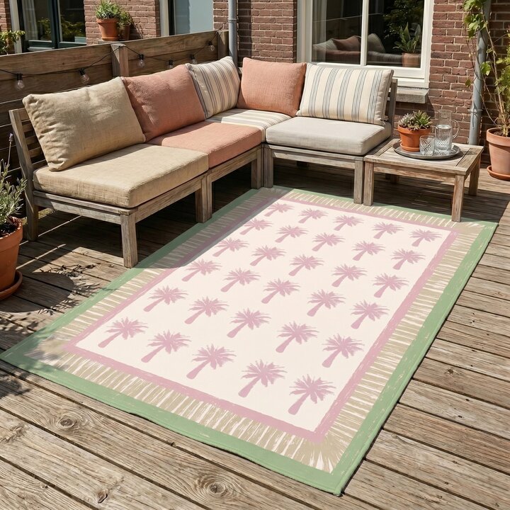Outdoor-Teppich - Oasis Palm Rosa Grün