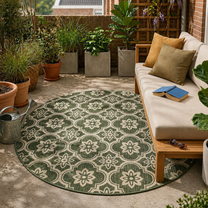 In- & Outdoor Teppich Rund - Rio Flower Grün