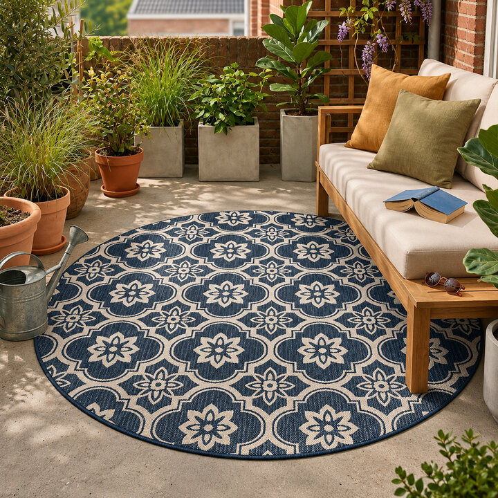 In- & Outdoor Teppich Rund - Rio Flower Blau