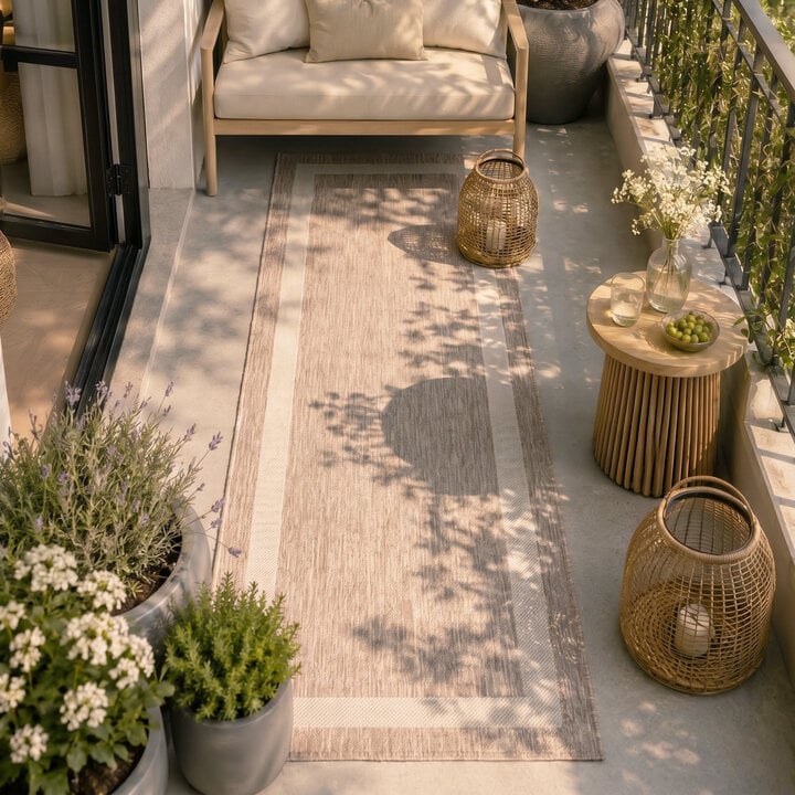 Balkonteppich - Sierra Border Beige Creme