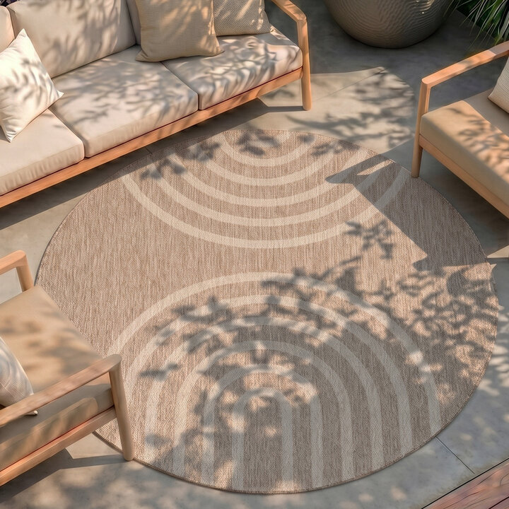 In- & Outdoor Teppich Rund - Sierra Arches Beige Creme