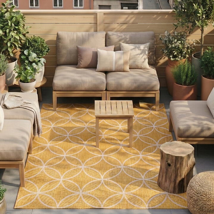 Geometrischer Outdoor Teppich - Faro Ripple Gelb