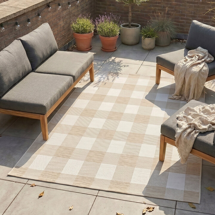 In- & Outdoor Teppich - Ranch Checkerboard Beige