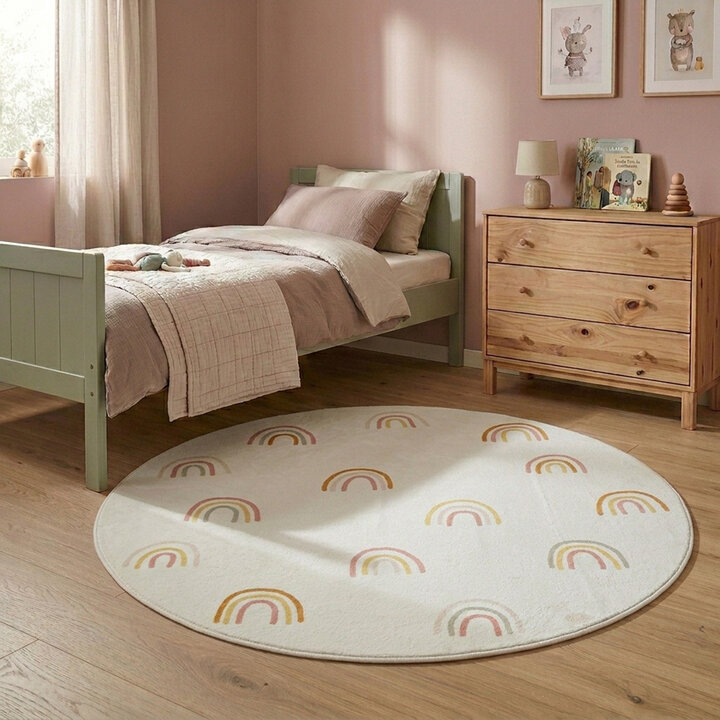 Waschbarer Kinderteppich Rund - Evi Rainbow Bunt