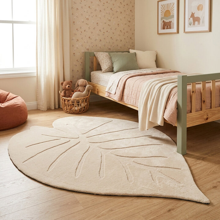 Kinderteppich Waschbar - Coco Blatt Beige