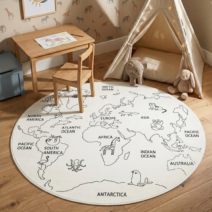 Kinderteppich Rund - Globe Creme