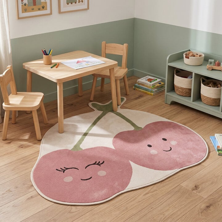 Waschbarer Kinderteppich - Berry Kirschen Rot
