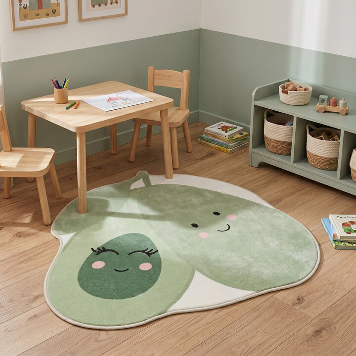 Waschbarer Kinderteppich - Berry Avocado Grün