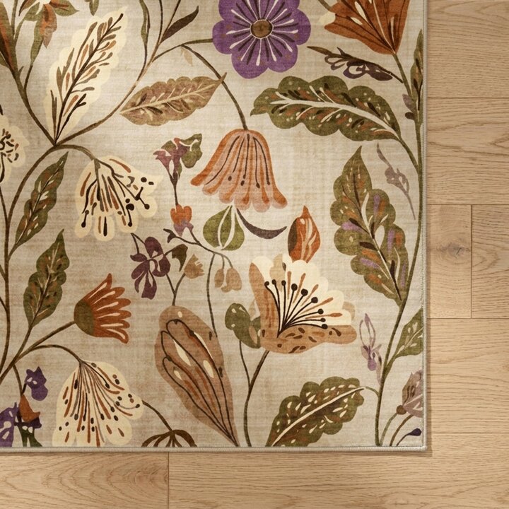 Waschbarer Teppich - Misty Flowers Creme