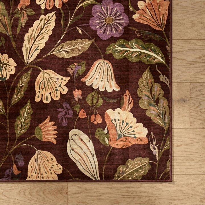 Waschbarer Teppich - Misty Flowers Braun