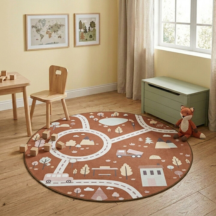 Auto Spielteppich Rund - Rocky Ride Terracotta