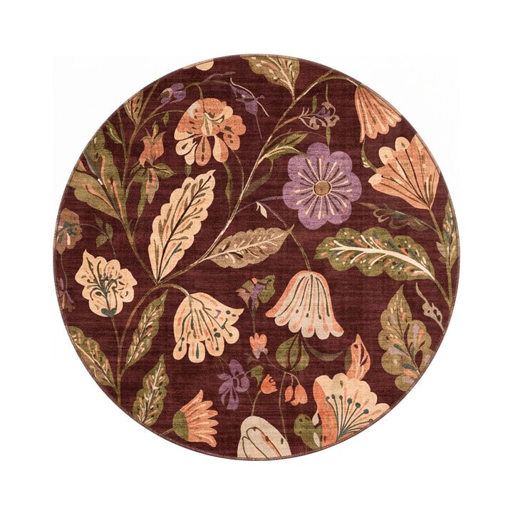 Waschbarer Teppich Rund - Misty Flowers Braun 