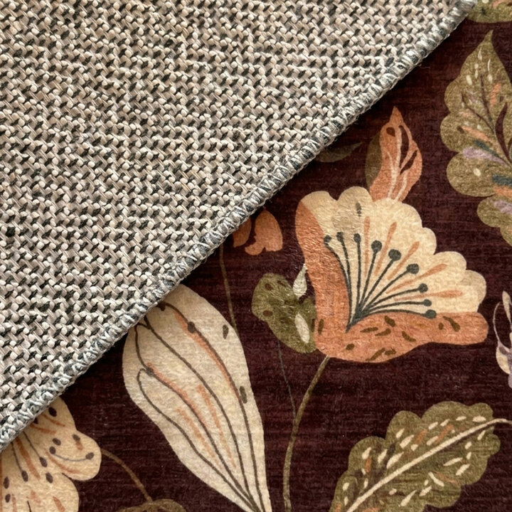 Waschbarer Teppich Rund - Misty Flowers Braun 
