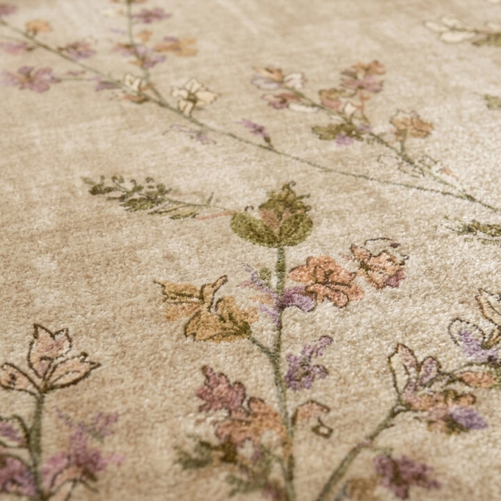 Waschbarer Teppich Rund - Misty Floral Creme