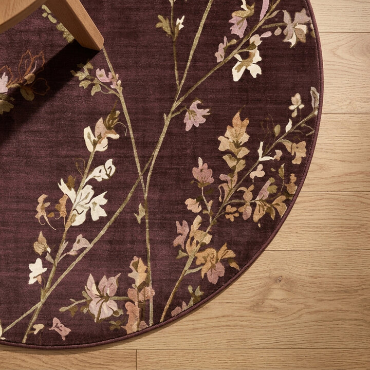 Waschbarer Teppich Rund - Misty Floral Braun