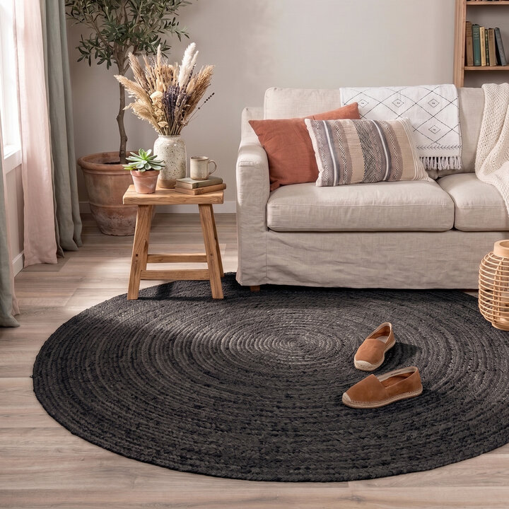 Jute Teppich Rund - Fair Schwarz