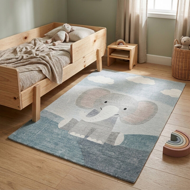 Kinderzimmer Teppich - Balou Elefant Grau
