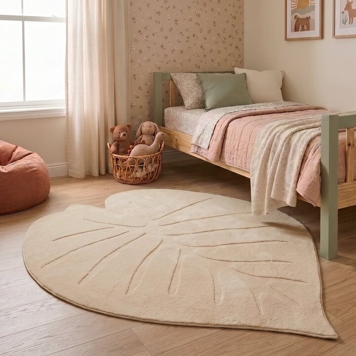 Kinderteppich Waschbar - Coco Blatt Beige