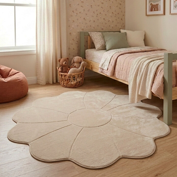 Kinderteppich Rund - Coco Blume Beige