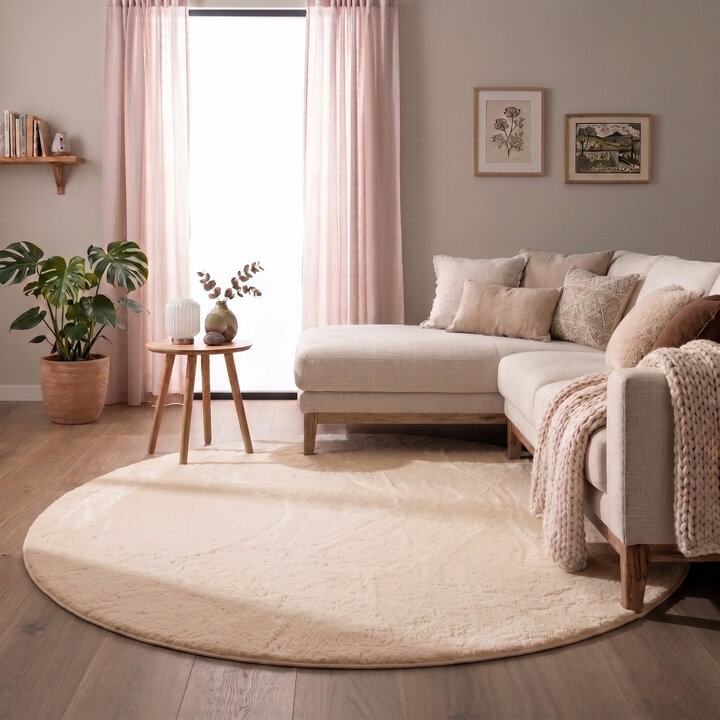 Flauschiger Teppich Rund - Cozy Beige