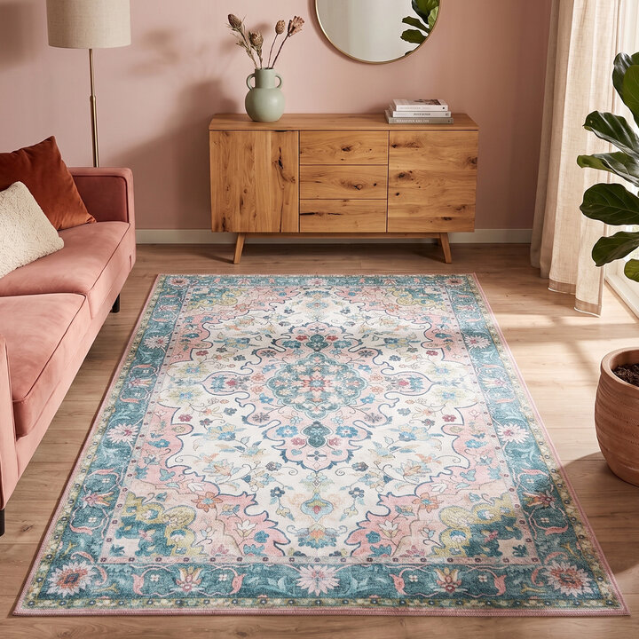 Teppich Vintage - Lily Oriental Blau Rosa